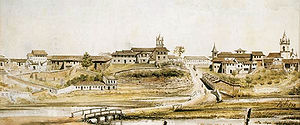 São Paulo em 1821. Aquarela de Arnaud Julien Pallière, representando a Várzea do Carmo.