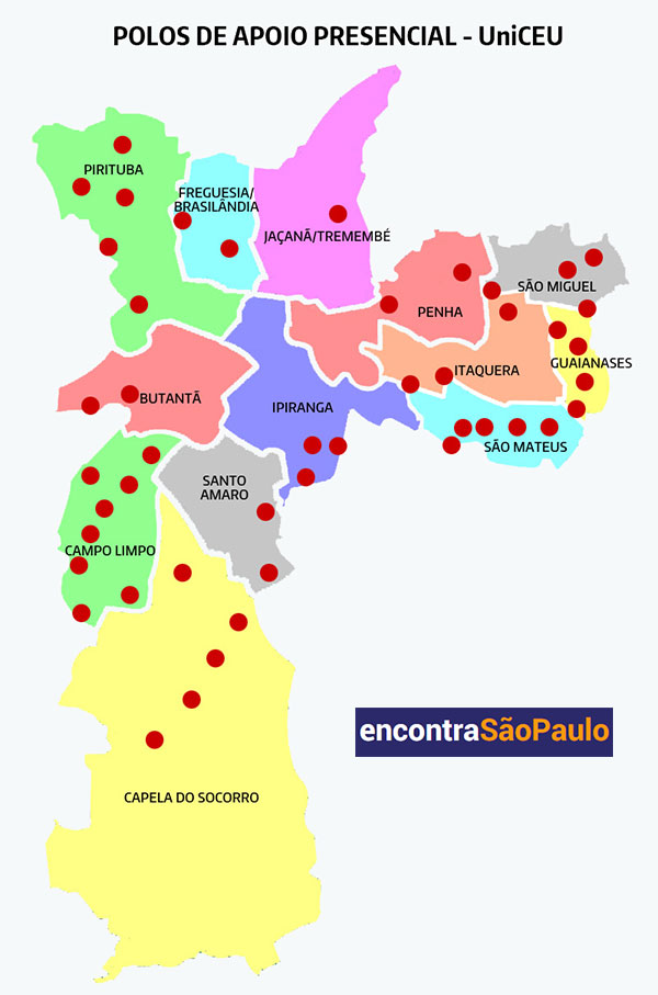 Mapa dos UniCEUs no Município de São Paulo